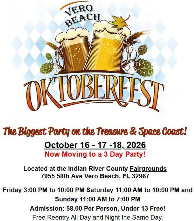 Event flyer for Vero Beach - Oktoberfest!   Fri - Sun